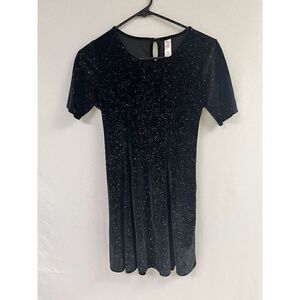 Justice Girls Tunic Short Sleeve Crew neck Velvet with Sequins Dress Black Sz 14